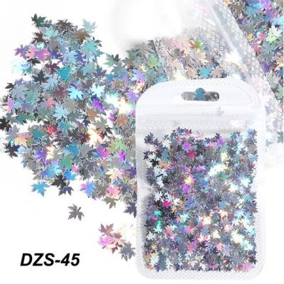 China 3D Nail Art Sequins Ins Classic 12 Colors Maple Leaf Shape Nail Art Glitter Glitter Sparkles Laser Two Color Thin Sequins for sale