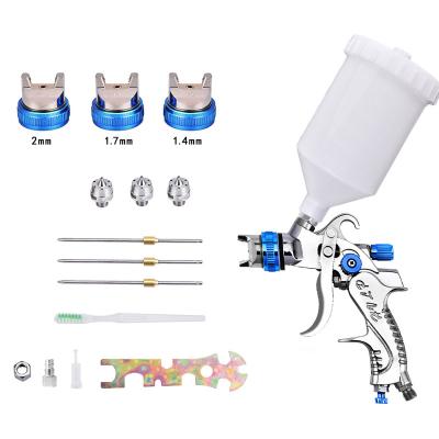 China HVLP Paint Spray Gun 3 Nozzles 1.4/1.7/2mm Nozzle Size 600cc Blue Gravity Fed Cup for sale