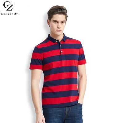 China Customized 100% Cotton Anti Shrink High Quality Mens Stripe Polo T-Shirt for sale