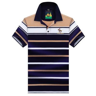 China Fashion Anti Shrink Warm Cotton Yarn Dyed Short Sleeve Stripe Polo T Shirt For Men for sale