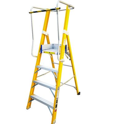 China Folding Ladders 5 Step Flat Safety Ladder Fiberglass Step for sale