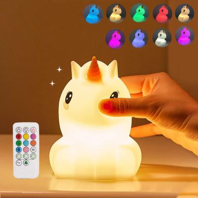 China Unicorn Touch Sensor Remote Control Cute Modern 9 Colors Dimmable Timer Usb Rechargeable Silicone Lamp Night Light Lead for sale