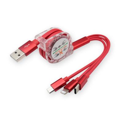 China Camera 3 in 1 Retractable Data Line Mobile Phone USB Charging Cable for 8 Pin/Flat Mic/Type C for sale