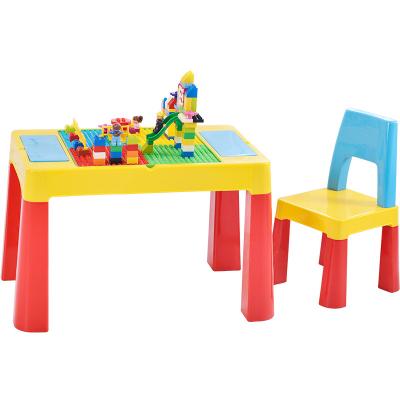 China DIY TOY Hot Sale Wholesale Kids Kindergarten Children DIY Plastic Bricks Playing Educational Toy Building Block Table And Chair Set for sale