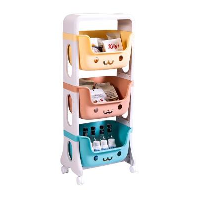 China New design children's toy children's toy double-layer face pattern double-layer three-layer storage cute smile rack macaron color for sale