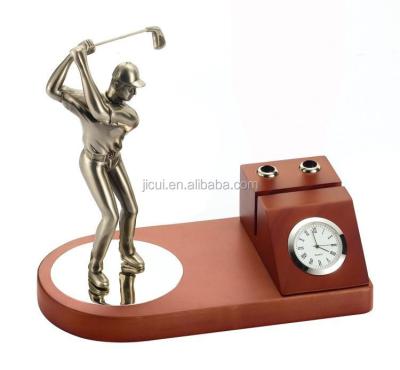 China Europe Golf Pen Holder With Cute Clock Design For Gifts With Golf Desk Stand for sale