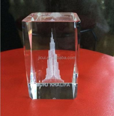 China India 3D Laser Engraved Dubai Burj Khalifa Cube Religious Crystal Souvenirs Crystal Gifts for sale