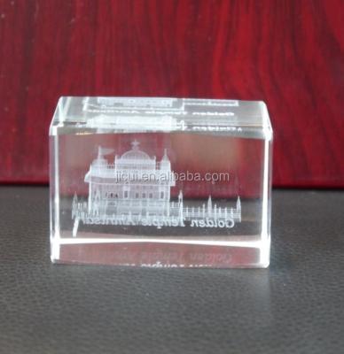 China India 3D Laser Engraved Golden Cube Indian Crystal Temple Religious Souvenirs Crystal Gifts for sale