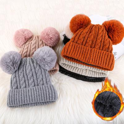 China Women's Satin Striped Winter Knitted Slouchy Beanie Hats Pom Pom Beanies Cuffed Chunky Knitting Winter COMMON for sale