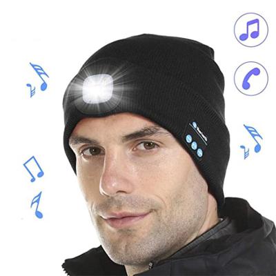 China Checked Out Sports Unisex Wireless Music LED Knitted Hat Built-in Stereo Speakers MIC USB Rechargeable LED Lighted Knit Hat for sale