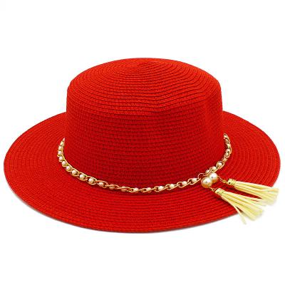 China Wrap Around Tassel Wide Oversized Soft Foldable Striped Straw Hats Pearl Brim Sun Panama Hat Women Summer Beach Straw Hat Large for sale