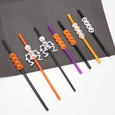 China Pumpkin Main Disposable Plastic Cupcake Drinking Picks Straw Halloween Decorations Trick Paper Straws Halloween Holiday Or Treat Decorations for sale