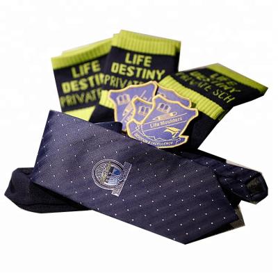 China School Clothes Custom Woven School Uniform Logo Design Woven Badge School Tie School Sock for sale