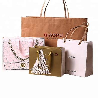 China Luxury Eco-Friendly Recycled Gift Brown Reusable Gold Foil Kraft Printed Paper Shopping Bag Recyclable Custom Made With Logos for sale