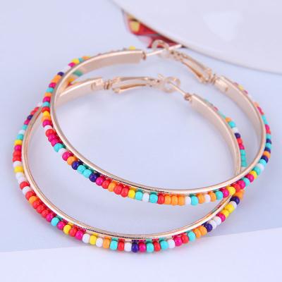 China Multicolor BOHEMIA Bohemia Bead Circle Earrings For Ear Women Large Boho Statement Circular Earring Gold Color for sale