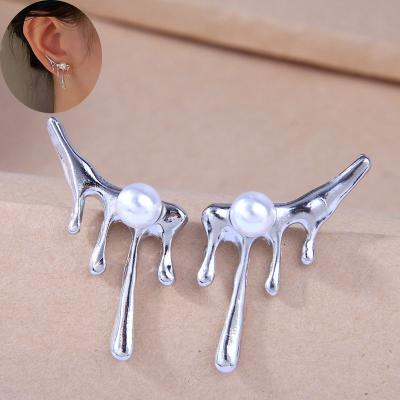 China Trendy Punk Silver Color Pin Irregular Asymmetric Geometric Water Drop Stud Earrings For Women Fashion Girls Ear Jewelry for sale