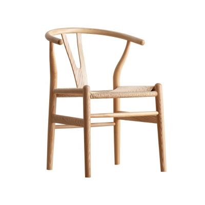 China Cooling Nordic Dining Chair With Armrest Japanese Outdoor Leisure Stool Tea Rattan Solid Ash Wood Y Back Chair for sale