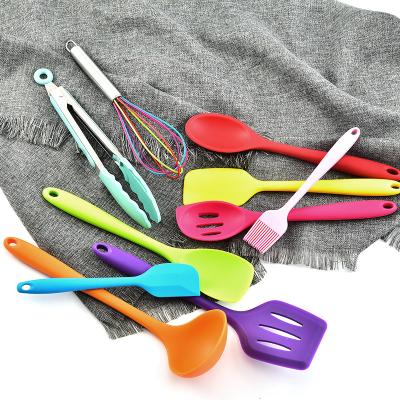 China Stocked All-in-one Set of 10 Piece Colorful Silicone Kitchenware, Kitchen Utensils, Cooking Silicone Spatula Spoon for sale