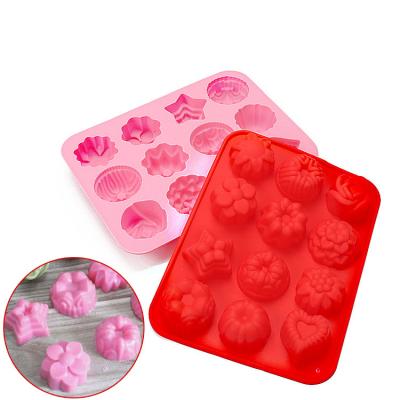 China 12 Consecutive Silicone Flower Cake Pudding Molds Disposable Solid Rose Flower Cake Molds, Cookie Molds, DIY Baking Molds for sale