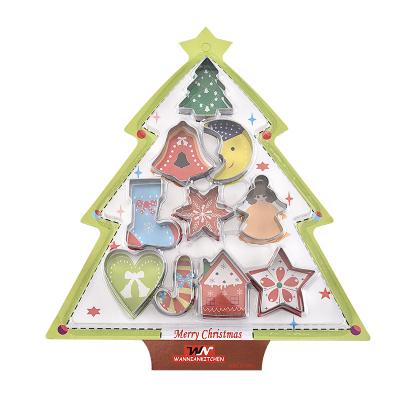 China Stocked Christmas Tree Cookie Mold Set Of Three-Dimensional Cookie Mold 10 3D Stainless Steel Cookie Mold Set for sale