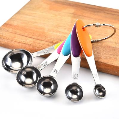 China Stocked 5 Pcs Stainless Steel Doser With Silicone Handle, Measuring Seasoning Spoon, Universal Doser Set for sale