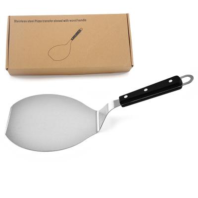 China Customized stocked design pizza server pizza shovel stainless steel round shape for BBQ or oven pizza toos for sale