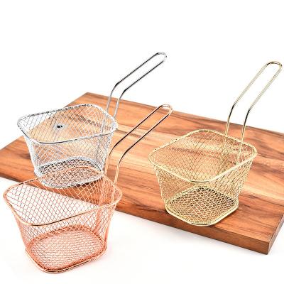 China Stainless Steel Viable Deep Fryer Mesh French Chip Frying Serving Basket Food Display Sieve Potato Cooking Tool for sale