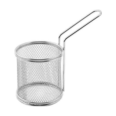 China Stainless Steel Viable Deep Fryer Round Wire With Handle Mesh French Chip Frying Basket French Fries Portion Sieve Basket for sale