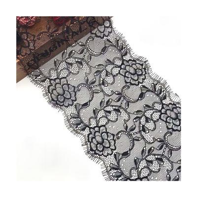 China Other 18cm Hot Selling Nylon / Cotton Lace Eyelash French Trim In Black for sale