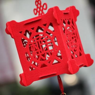 China Festival Stuff 2023 Chinese New Year Lantern Chinese Lucky Red Flower 3D Puzzle Lantern Felt Art Craft Lucky Decoration for sale