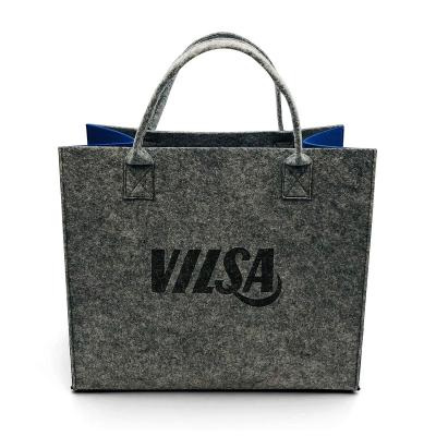 China 2022 Customs Logo Portable Folding Felt Carry Tote Gift Shopping Bag With Handles for sale