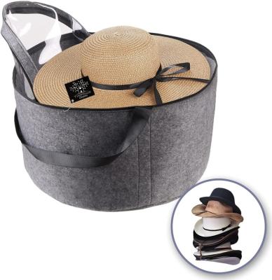 China Storgae 2022 Hot Sale Large Size Round Felt Hat Storage Box Organizer With Clear Front Panel for sale