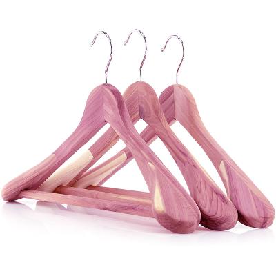 China Doors/On Behind Walls Custom Brand Clothing Store Suit Hangers Family Size And Color Red Cedar Wide Shoulder Wood Hanger for sale