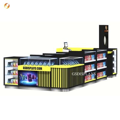 China MDF+Tempered glass+led+metal retail cell phones store display with mobile cell phone accessories show kiosk display showcase for cell phone repair kiosk for sale