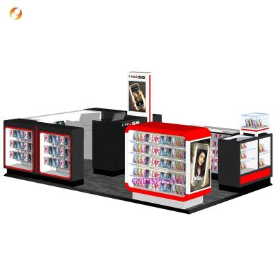 China Creative design MDF+Tempered glass+led+metal mobile phone shop kiosk solution for shop mobile concession wholesales mobile phone shop furniture for sale