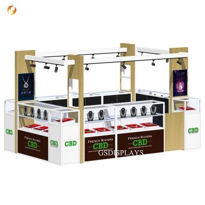 China Modern Custom Glass Jewelry Kiosk Store Furniture Showcase For Mall Jewelry Mall Small Wooden Jewelry Kiosk for sale