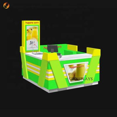 China MDF+Tempered glass+led+metal retail shopping mall wooden juicy corn kiosk for sale