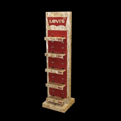 China look nice retail wood levis of display stand display racks with wood shelf rack also can be customized for sale