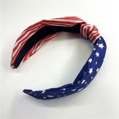 China Daily Wear New USA Flag Star-embellished American Headband Vintage Striped Knotted Stylish With Wide Edge Independence Day Headband for sale