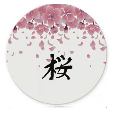 China Viable Japanese Pink Cherry Pattern 4 Inch Round Coaster For Table Bar Mug Beer Gift For Birthday Housewarming Party for sale