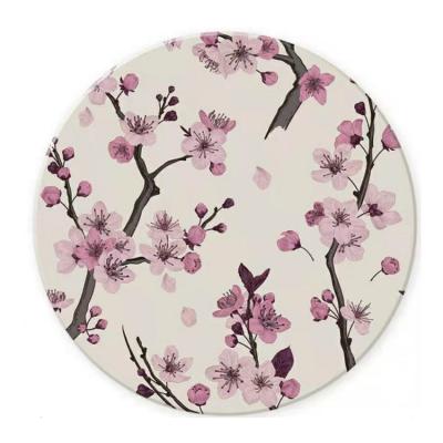 China Sustainable Japanese Pink Cherry Pattern Drink Coasters - 4 inch White and Blue Table Scratch or Stain Pad for Mug or Glasses for sale