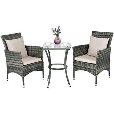 China 2021 Hot Weather Outdoor Furniture Selling 3 Pieces Outdoor Conversation Patio Bistro Furniture Sets With Porch Chairs And Glass Coffee Table for sale