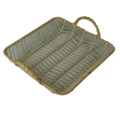 China Furit Handmade Woven Serving Trays Also 2021 Handmade Design Rattan Eco-Friendly Rectangle Storage Decorative Basket Tray for sale