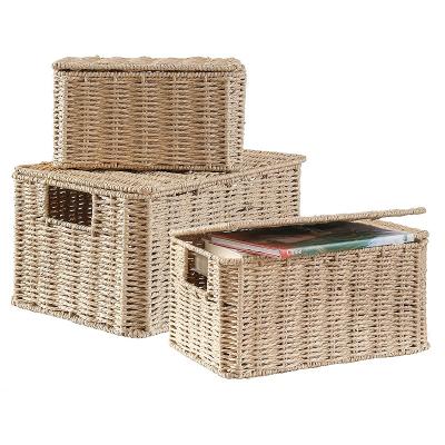 China 2021 Sustainable New Arrival Woven Handwoven Rope Paper Baskets With Lids Universal Organizers for sale