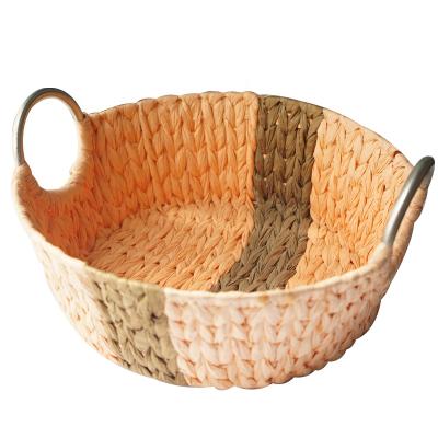 China 2021 Viable Wholesale Handmade Paper Storage Woven Braided Organizer Rope Basket With Lid For Storaging for sale