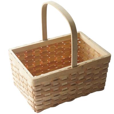 China Sustainable country style handmade wooden woven basket / custom empty wicker picnic basket for 4 person for sale