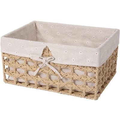 China 2021 Sustainable Wholesale Rope Woven Paper Storage With Removable Lining Woven Basket Universal Handmade Storage Bins For Living Room for sale