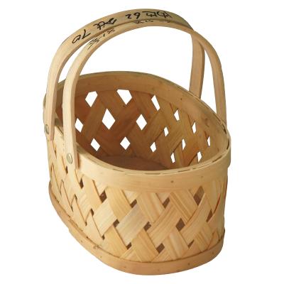 China Factory Sale Light Yellow Handmade Wooden Basket Of Various Fruits Basket Sustainable Storage With Handle for sale