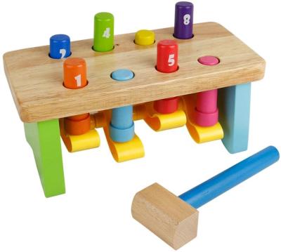 China Funny Educational Children Tool Wooden Toy New Wooden Grinding Workbench With Wooden Pegs Hammer Educational Bench for sale