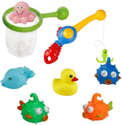 China Eco-friendly Octopus Baby Bath Net Fishing Net Playing Set Duck Octopus Bath Toy For Baby Bathing And Playing Toys for sale